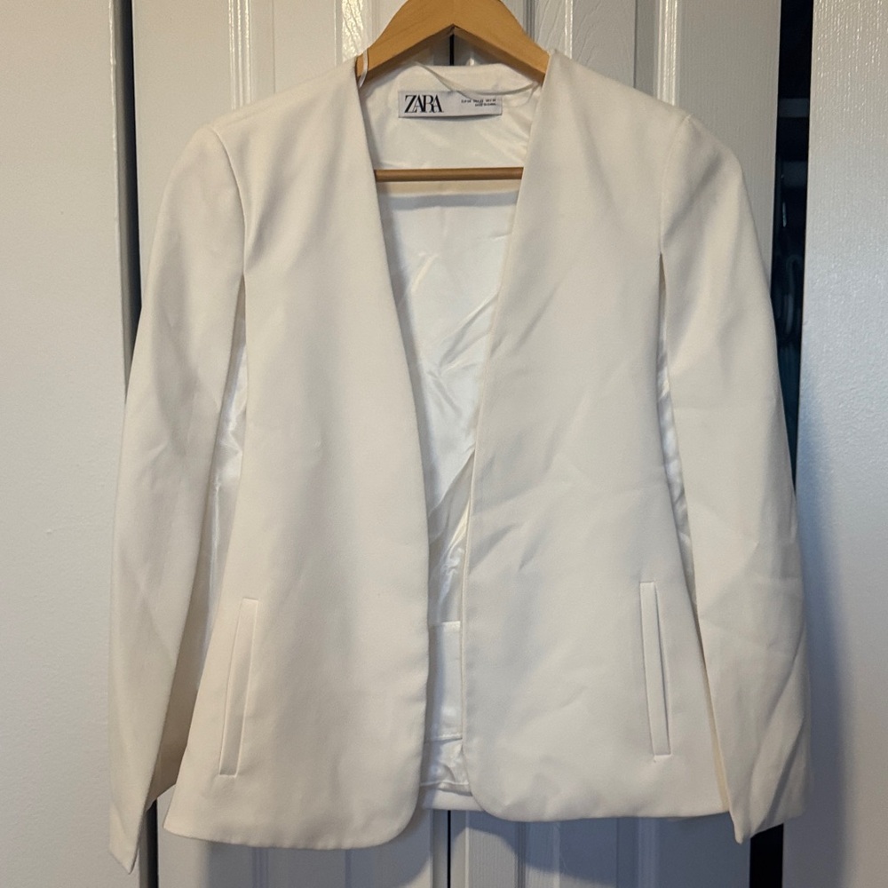 Zara White Open-Front Tailored Blazer